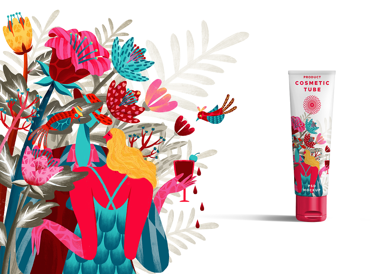 护手霜护肤品插画设计（图ZMjYyMzYyMjQw） - 创作习作 - 站酷设计师有猫柠原创素材 - 站酷ZCOOL