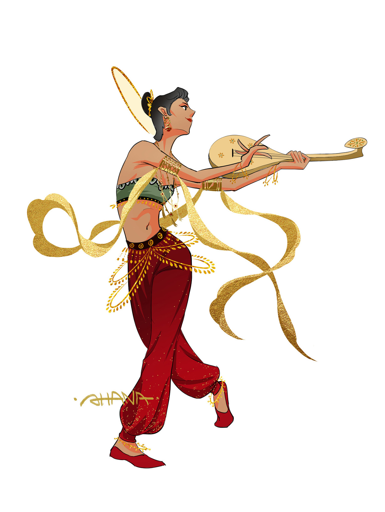 敦煌舞蹈《反弹琵琶》|插画|创作习作|烟花乱 - 原创作品 - 站酷