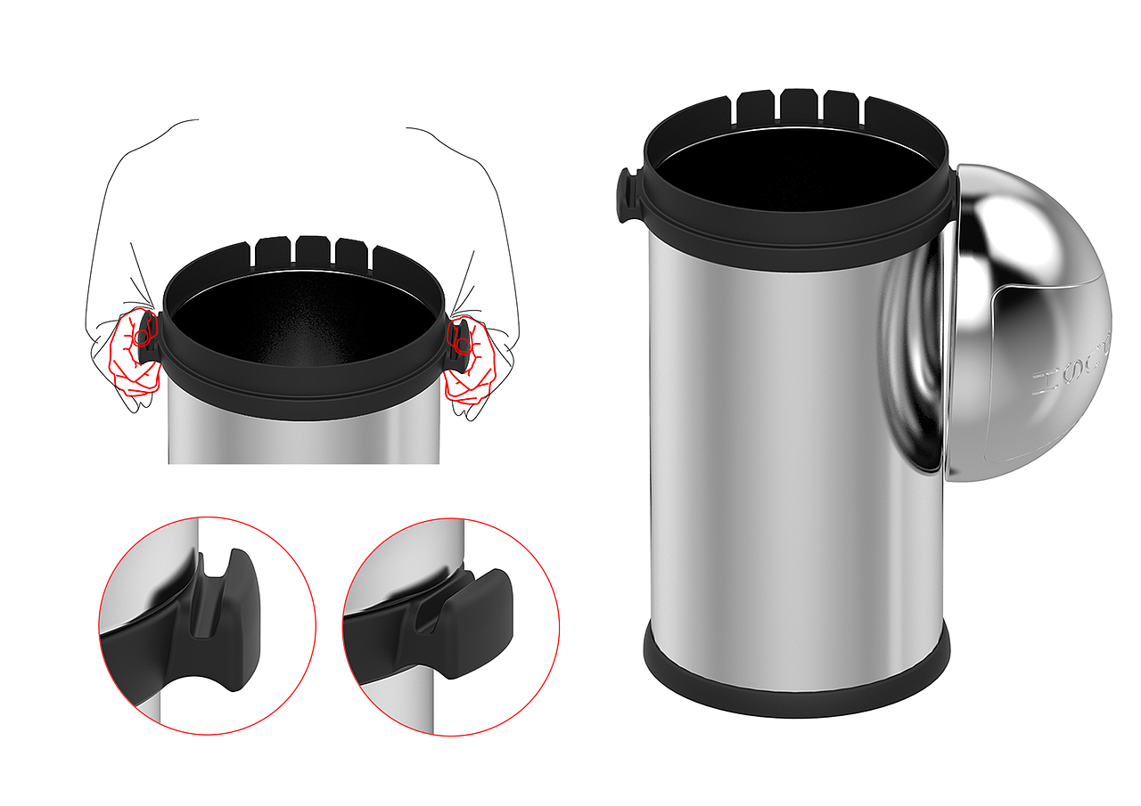 蘑菇头手按垃圾桶改良(中环+卡垃圾袋结构创新)