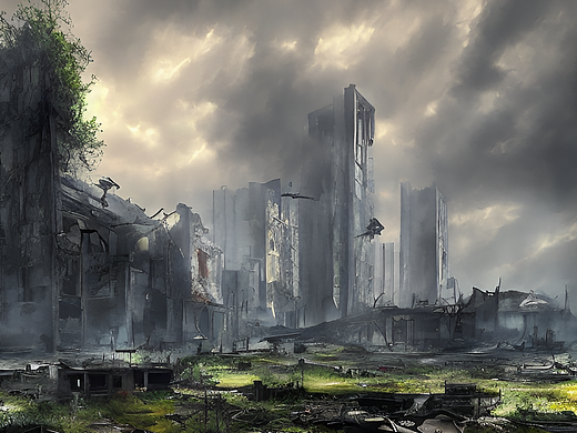 #站酷梦笔#在世界末日，天空中弥漫着深灰色的乌云，漫