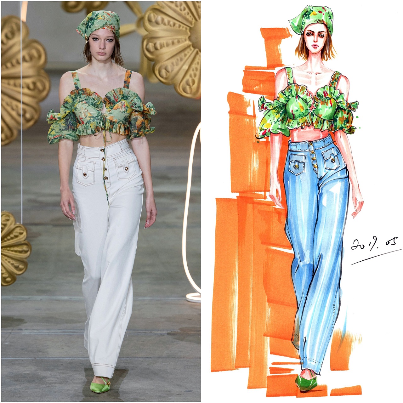 考试时装画～牛仔面料质感表达