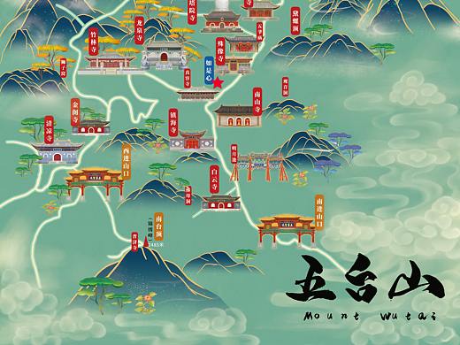 普陀山—九华山—五台山，手绘地图