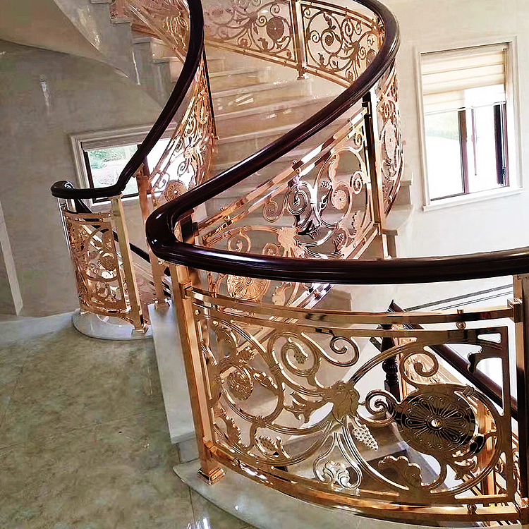 艺术雕花古铜铜艺楼梯护栏扶手 豪华铜楼梯定制价格