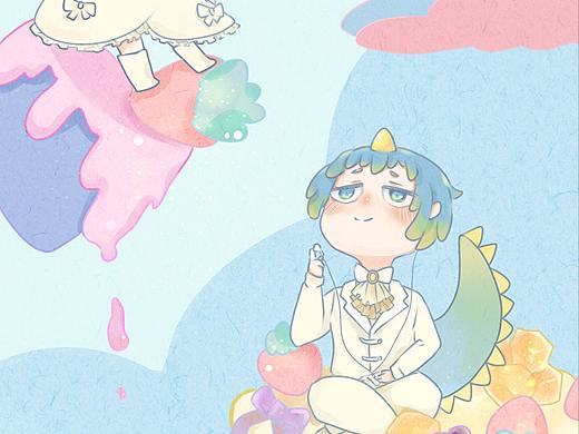 儿童插画 小恐龙和小兔叽