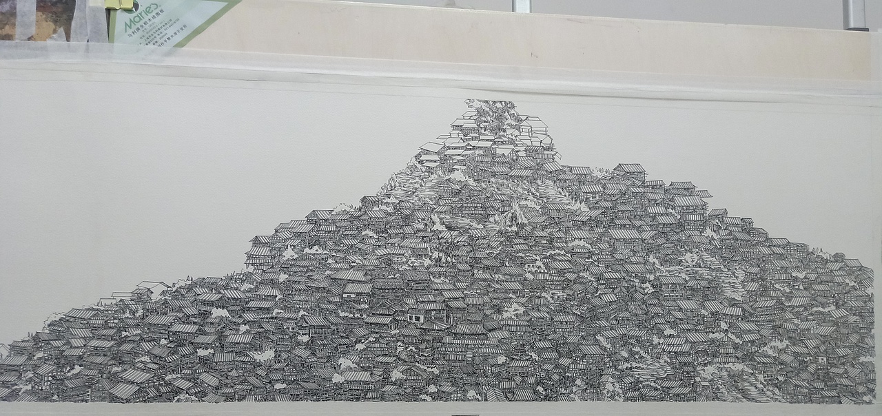 范炯钢笔画手绘表现《千户苗寨》