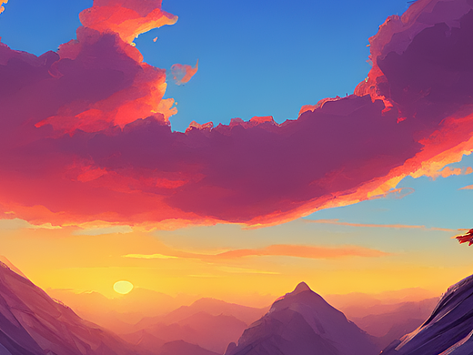 #站酷梦笔#山顶 落日 夕阳，插画