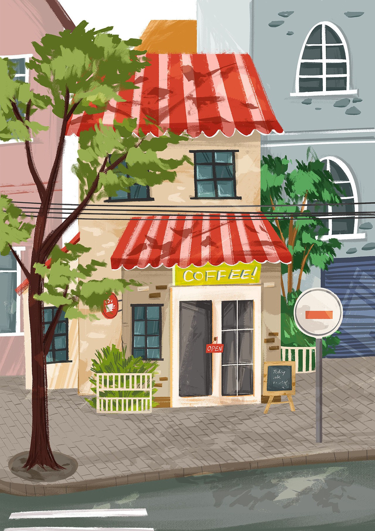 街道咖啡厅|插画|创作习作|罗一酱_原创作品-站酷zcool