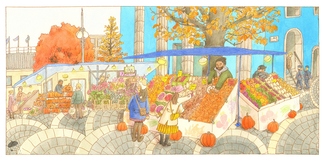 北欧旅行记录|斯德哥尔摩的集市|插画|儿童插画|鹤鹤子_noemi - 原创