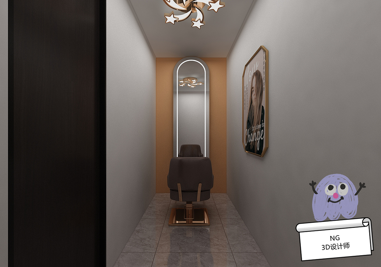 品一理发店门面店铺设计3D效果图