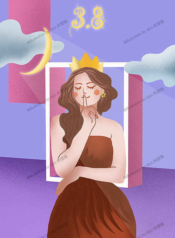 戴着王冠做安静手势的长发美女（图ZMTk4ODQ3MzYw） - 商业插画 - 站酷设计师未理雅原创素材 - 站酷ZCOOL