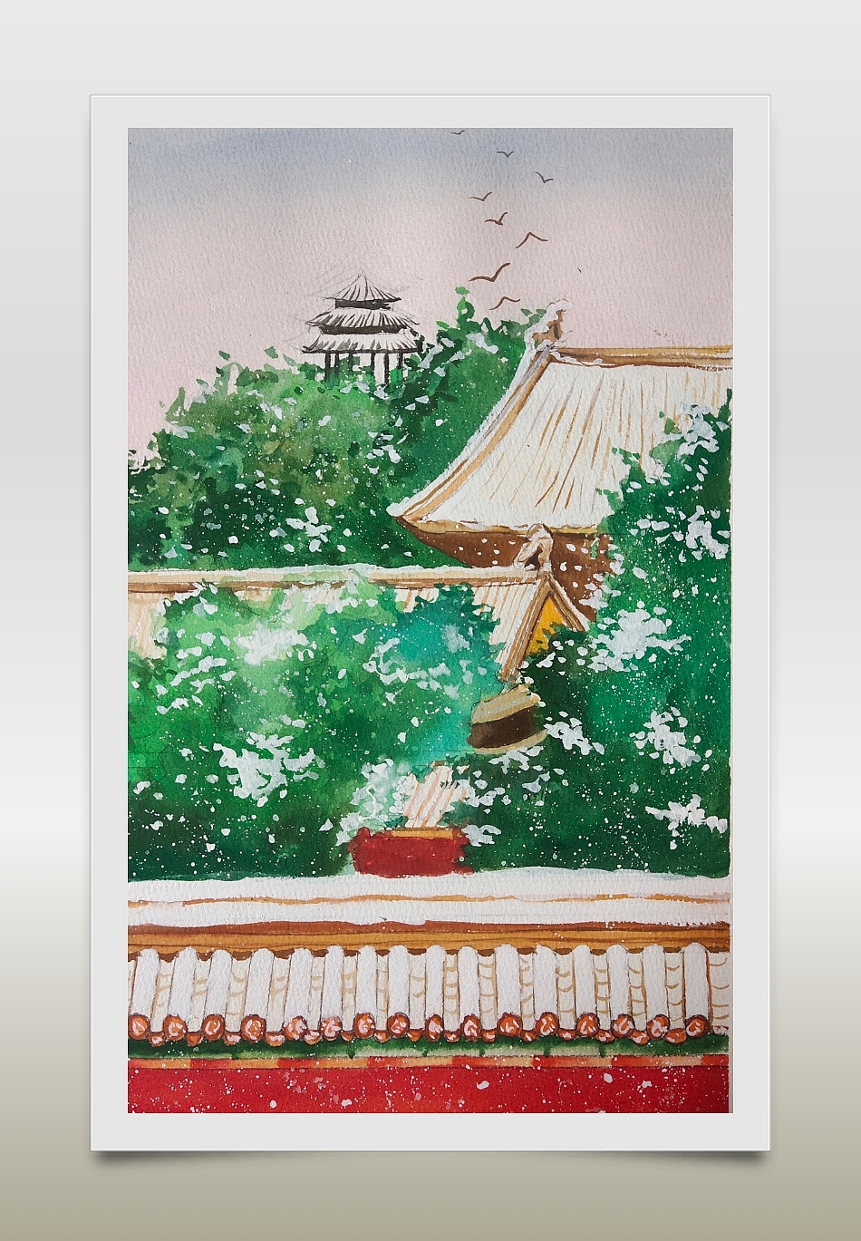 故宫雪景水彩原创场景