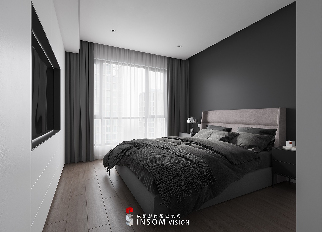 黑白灰写实效果图-简约家装