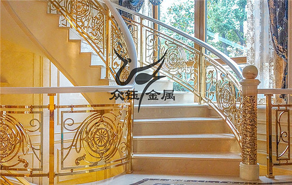 时尚铜艺楼梯护栏 别墅典型旋转铜雕花护栏制作