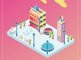 2.5D渐变小城 沙漠骆驼剪影