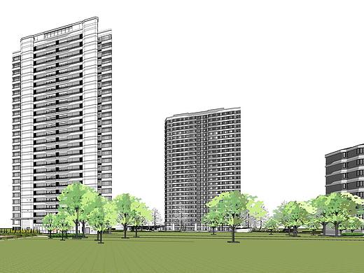 现代高层住宅SU模型下载