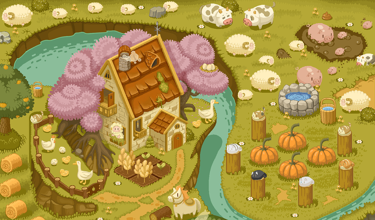 像素风q版牧场地图|插画|像素画|小肉羊的奇幻世界 - 原创作品 - 站酷