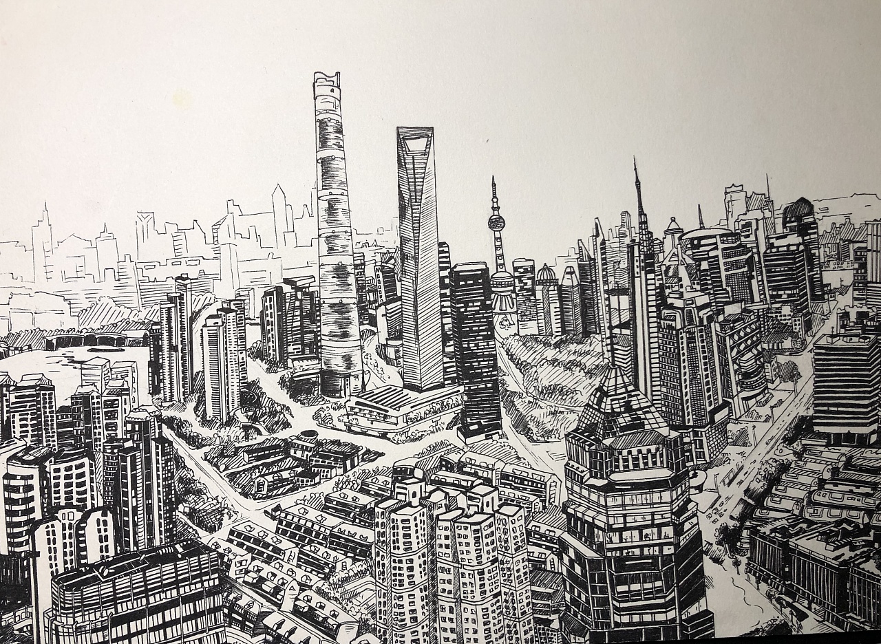 手绘上海中心大厦图片
