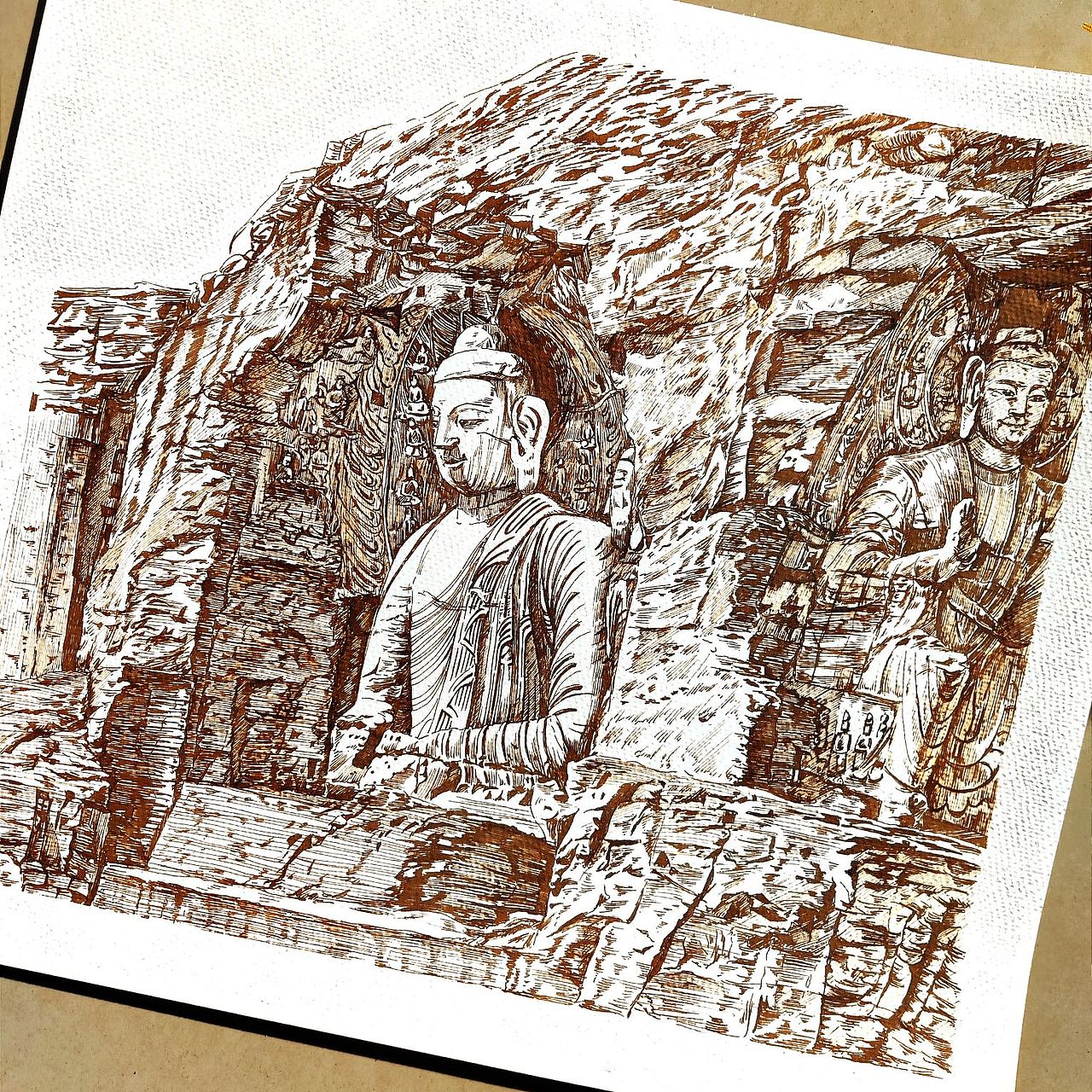 石窟艺术钢笔画（图ZMzIwNjcxMzQw） - 艺术插画 - 站酷设计师苏苏的速写日记原创素材 - 站酷ZCOOL