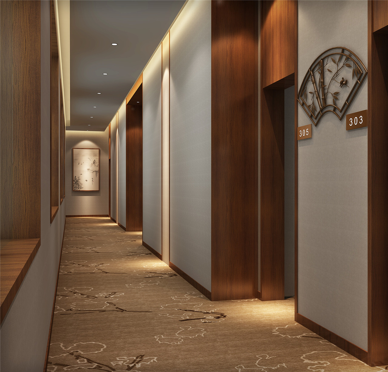 现代酒店过道走廊模型+免费3D模型下载+免费SU模型下载+炫云云模型网站