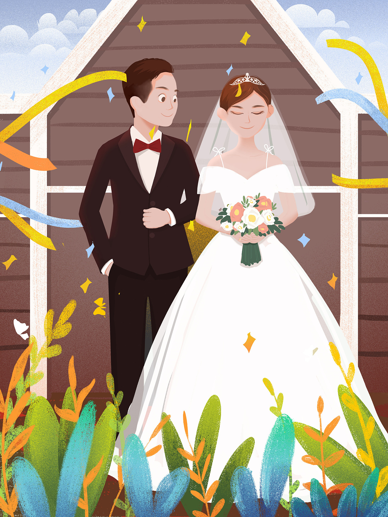 婚礼现场插画图片