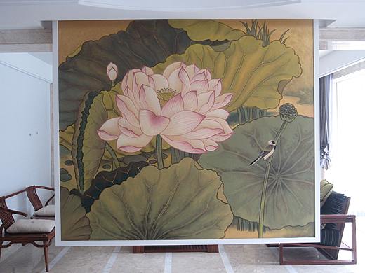 工笔画金箔墙绘作品