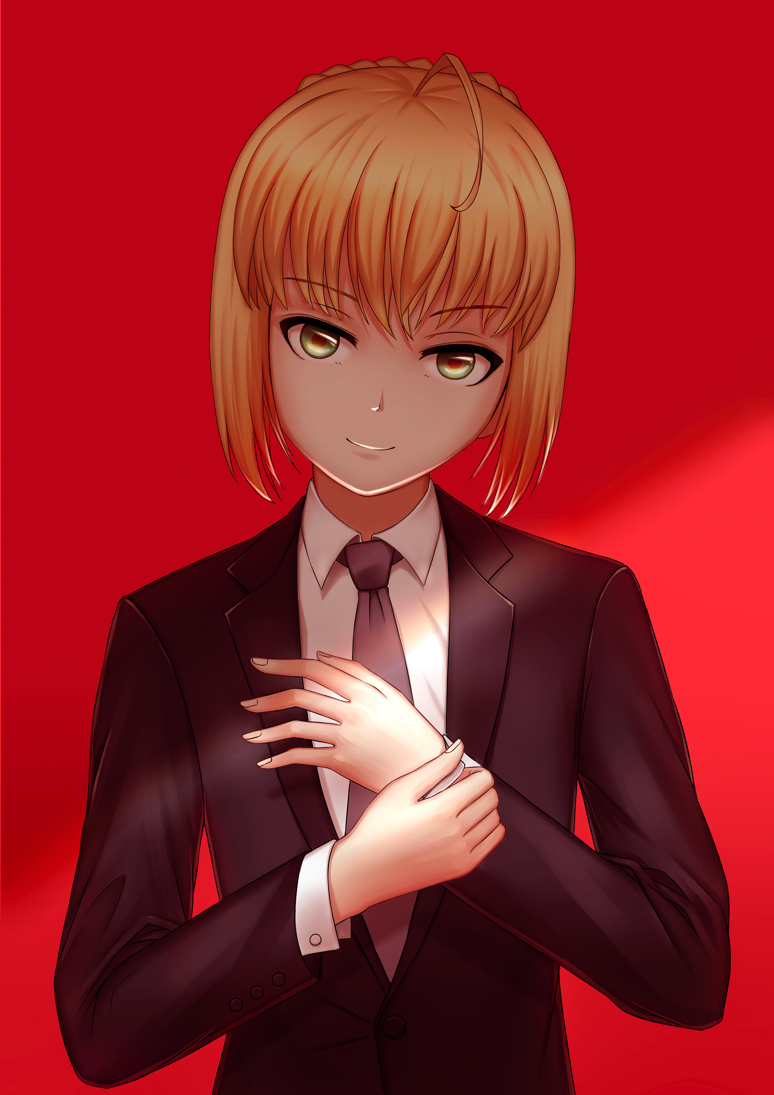 saber西装同人日系插画,手机壳定做.