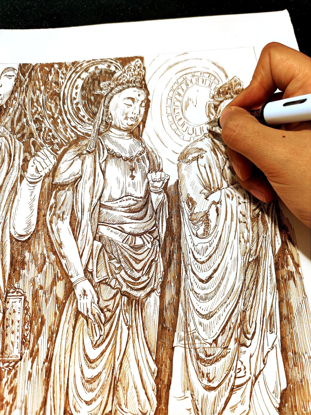 石窟艺术钢笔画（图ZMzIwNjcxMzIw） - 艺术插画 - 站酷设计师苏苏的速写日记原创素材 - 站酷ZCOOL