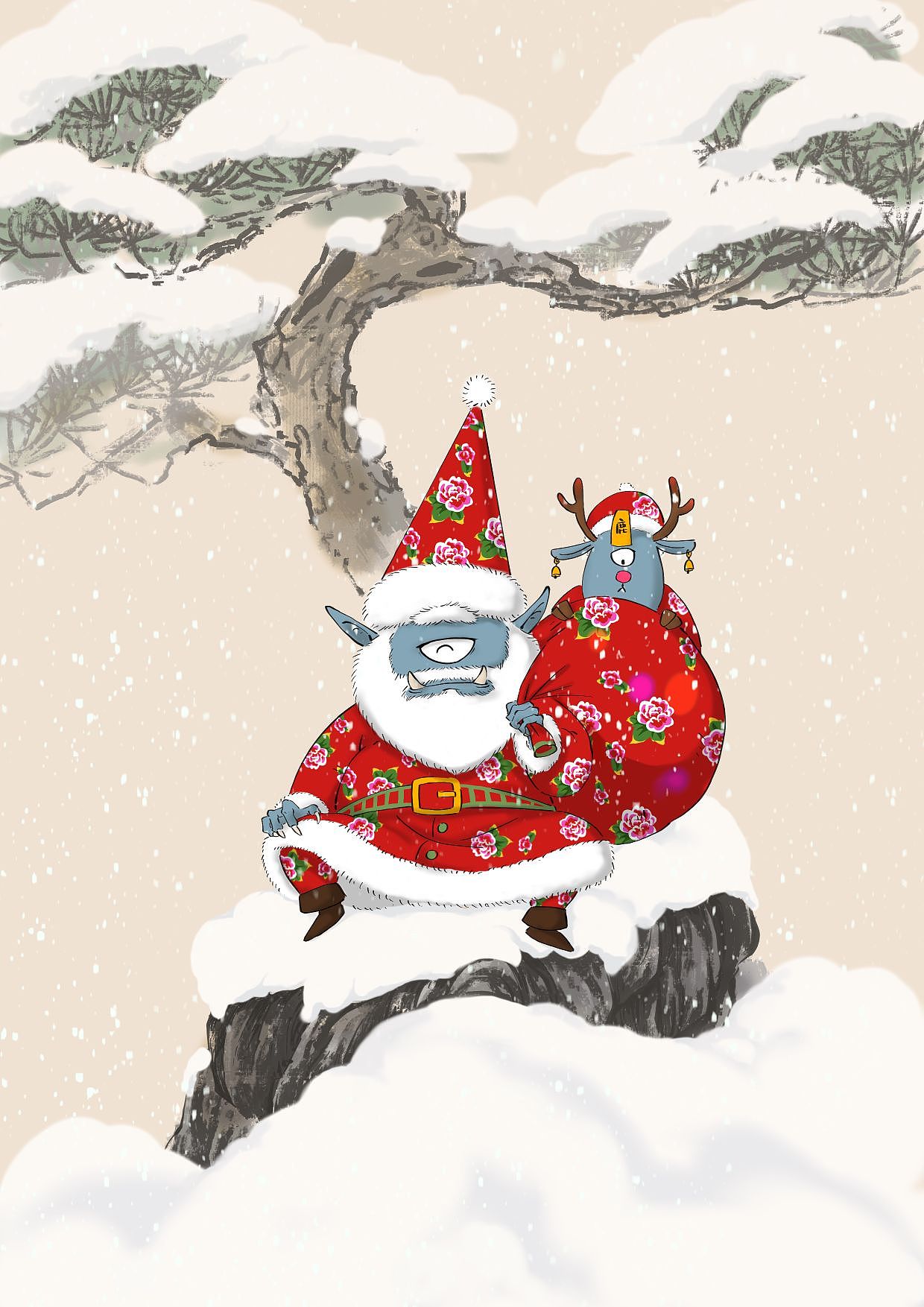 東北大花圣誕妖怪（圖ZMzU4NDQ3ODI0） - 商業(yè)插畫 - 站酷設(shè)計(jì)師嗱棵樹原創(chuàng)素材 - 站酷ZCOOL