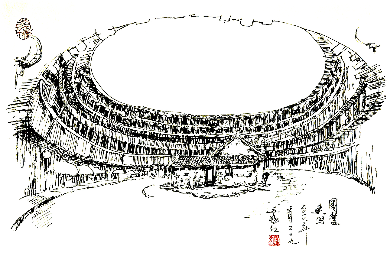 钢笔风景速写——村寨