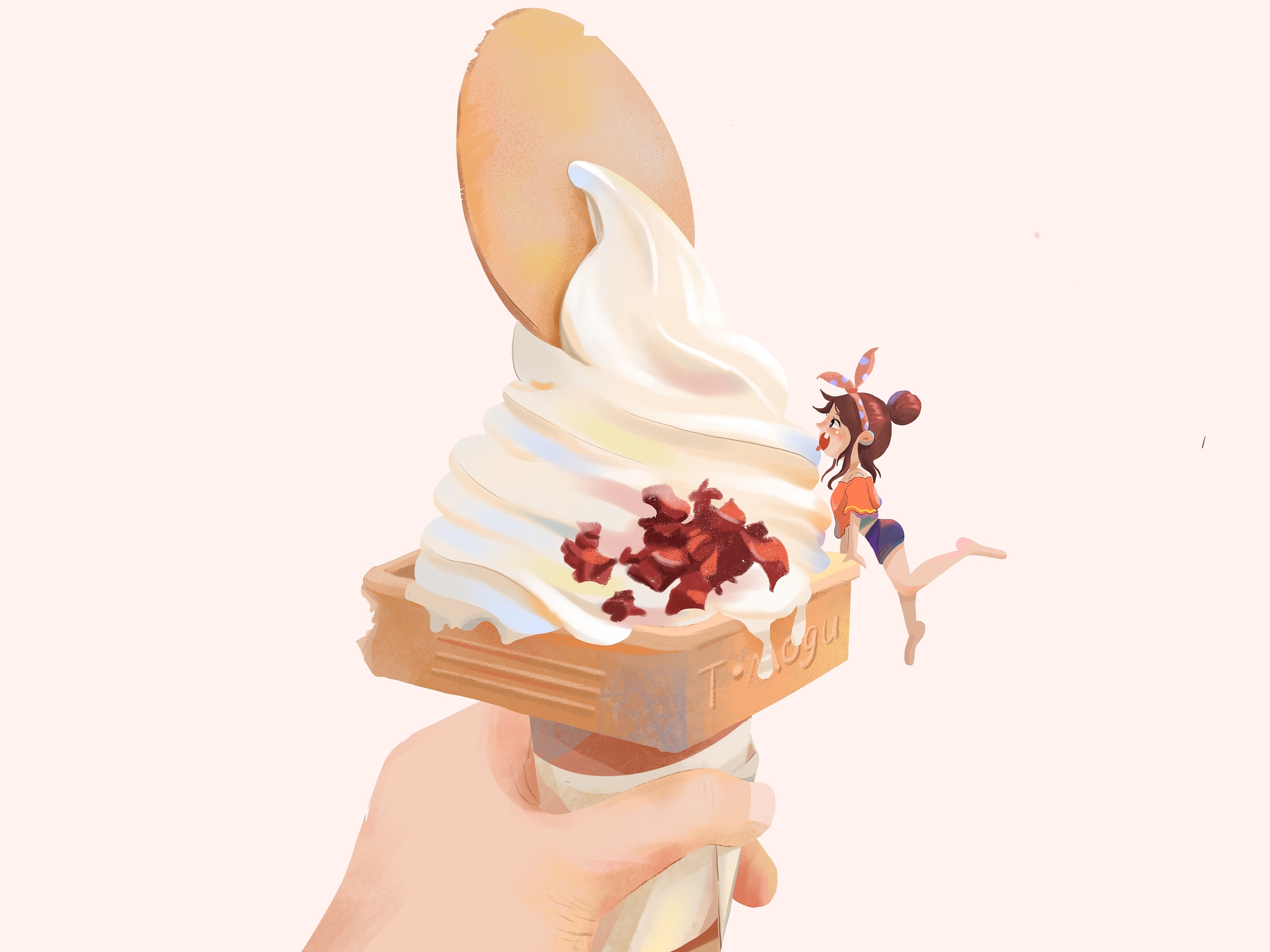 彩绘夏季吃冰淇淋的女子设计图__动漫人物_动漫动画_设计图库_昵图网nipic.com