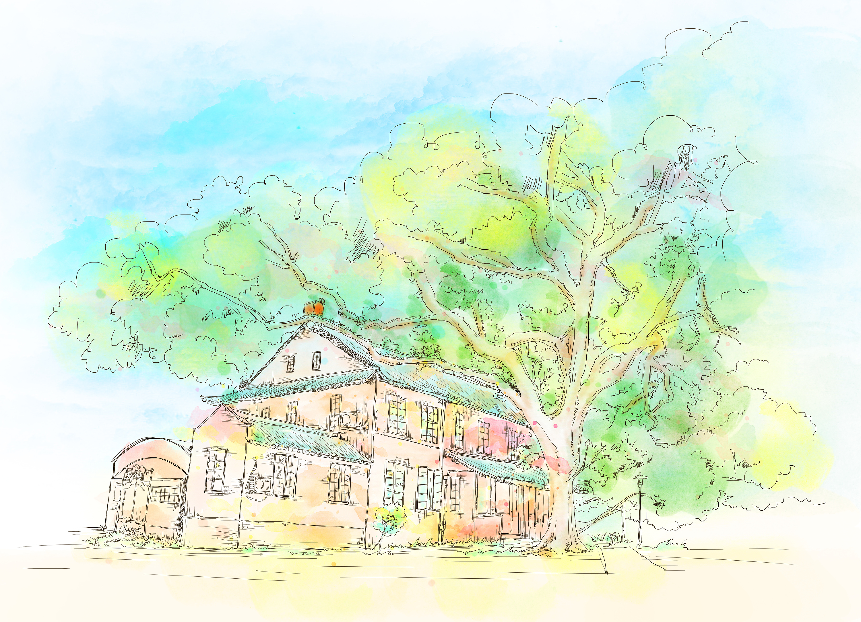 手绘中山大学风景