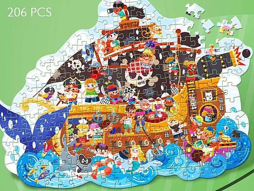 异形创意拼图插画—海盗船&动物世界