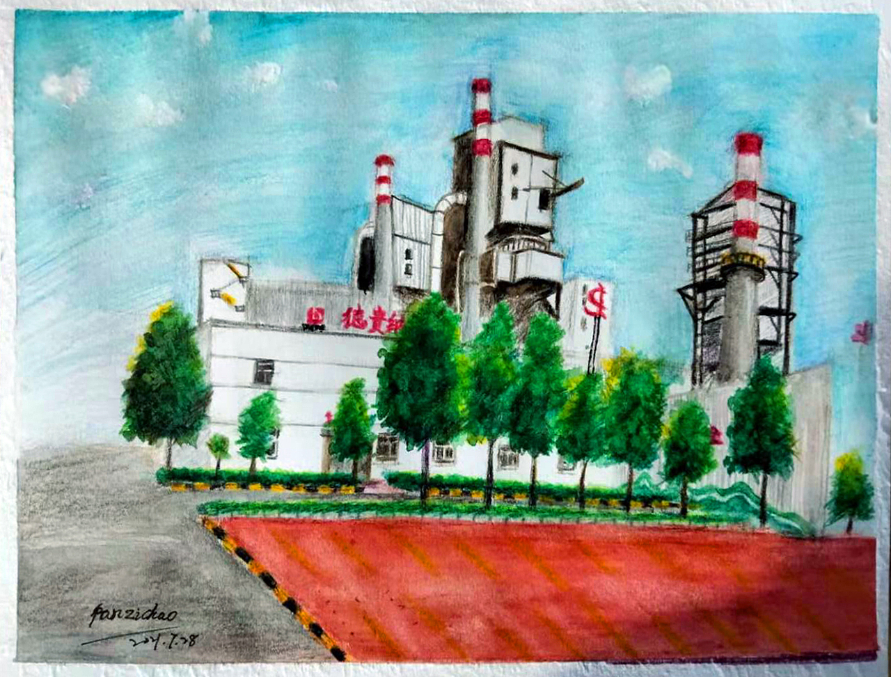 厂区一角，彩铅小画