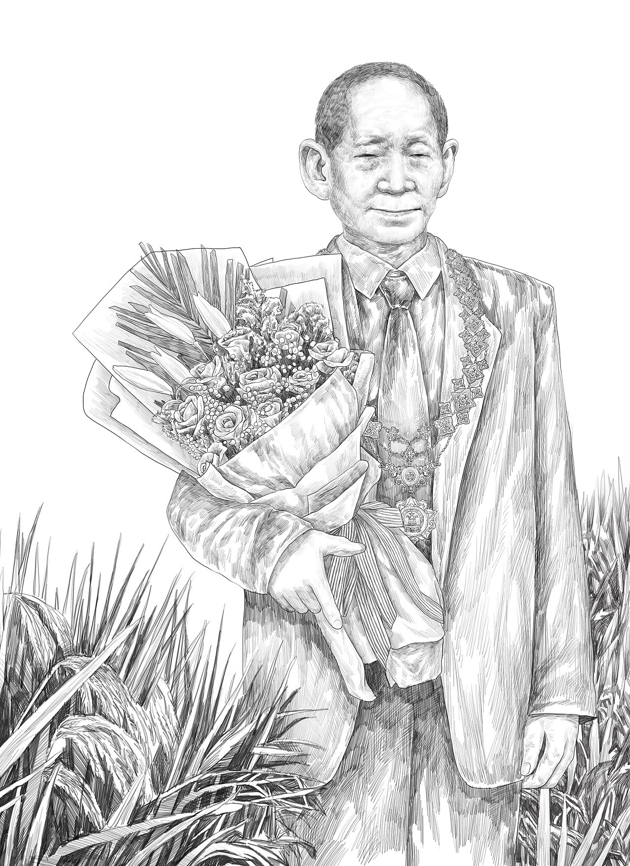 杂交水稻之父袁隆平插画