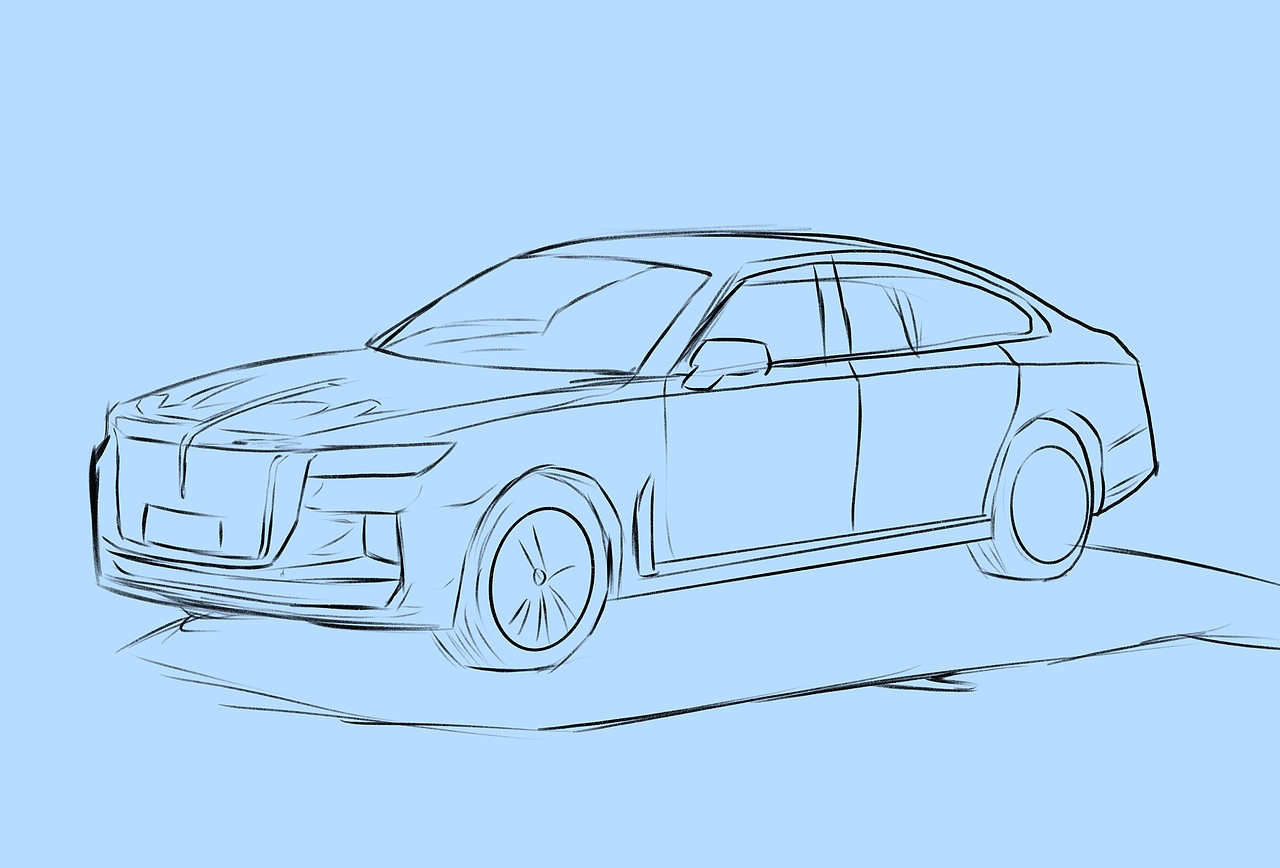 汽车手绘 当红旗h9变成警车