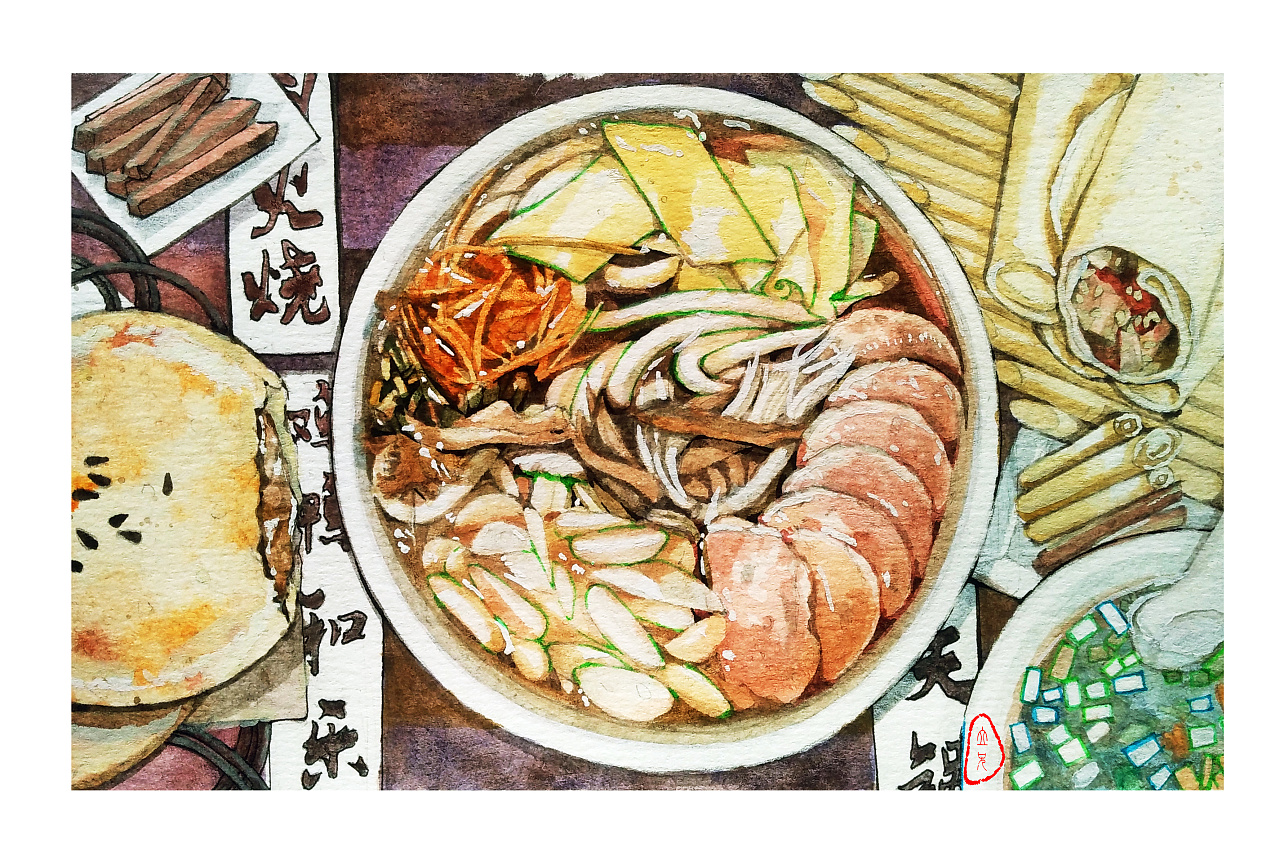 手绘麻辣火锅串串中国风美食玉米插画图片-千库网