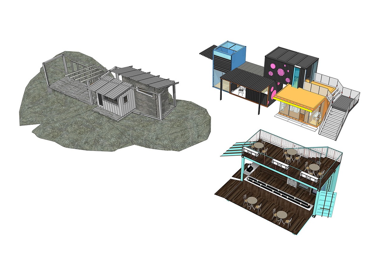 集装箱建筑SU模型下载（图ZMjYyMDU3MDI0） - 建筑设计 - 站酷设计师素模网原创素材 - 站酷ZCOOL