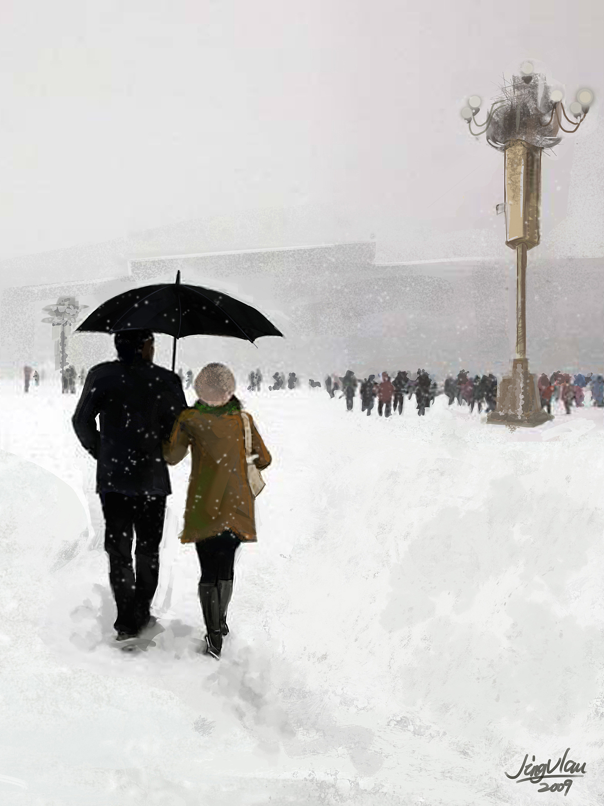 雪中。还记得那年的大雪,我们牵手走过。