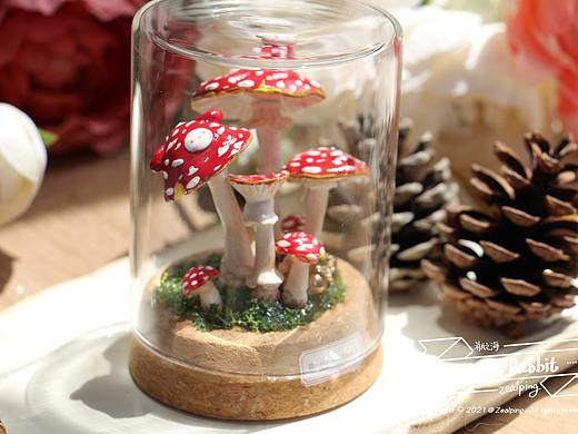 zealping丨原创手工红蘑菇毒蝇伞兔玻璃瓶摆件