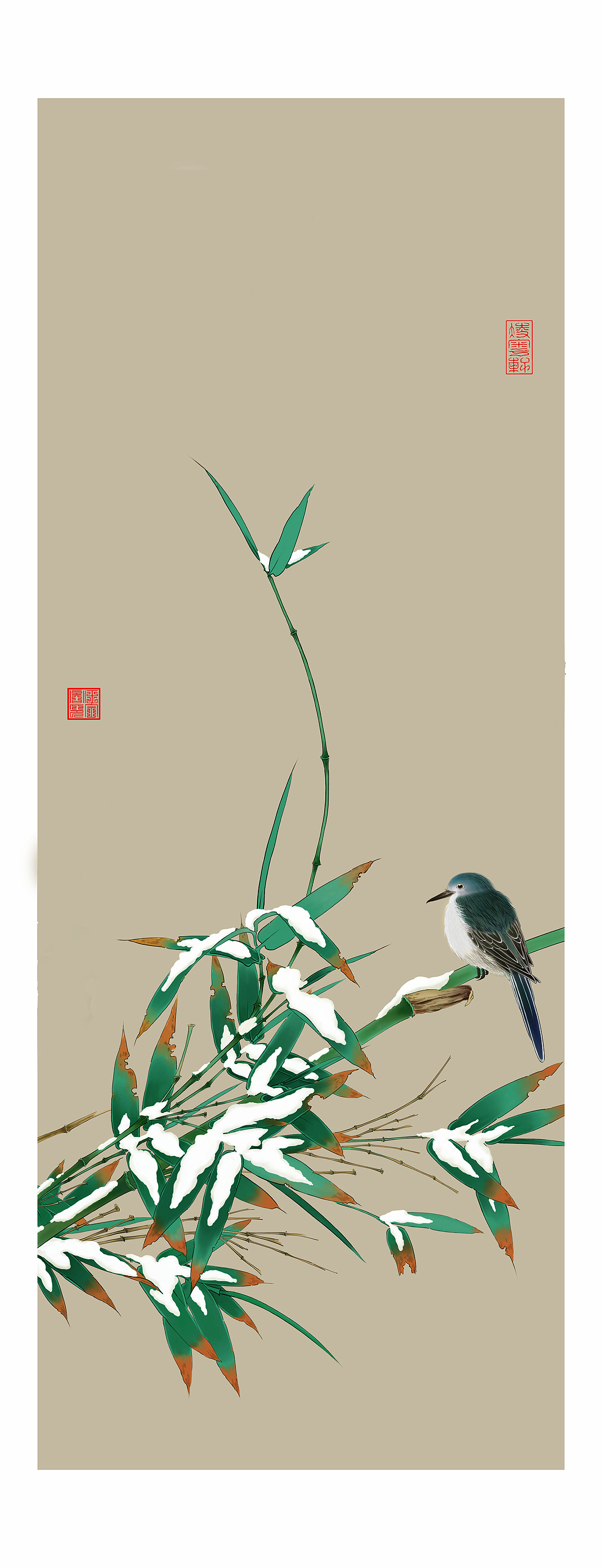 纯painter软件手绘，工笔花鸟雪竹图（图ZMzY2NjMwODg=） - 绘画 - 站酷设计师凌粤轩原创素材 - 站酷ZCOOL