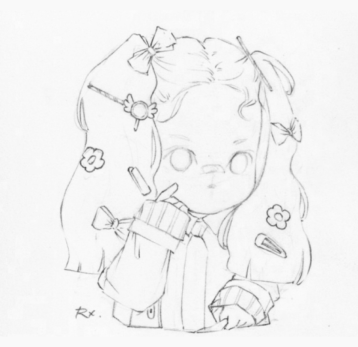 零基础萌宝线稿教程可爱头像治愈过程图双马尾萌娃手绘