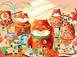 2022壬寅虎年新春贺岁|国潮插画