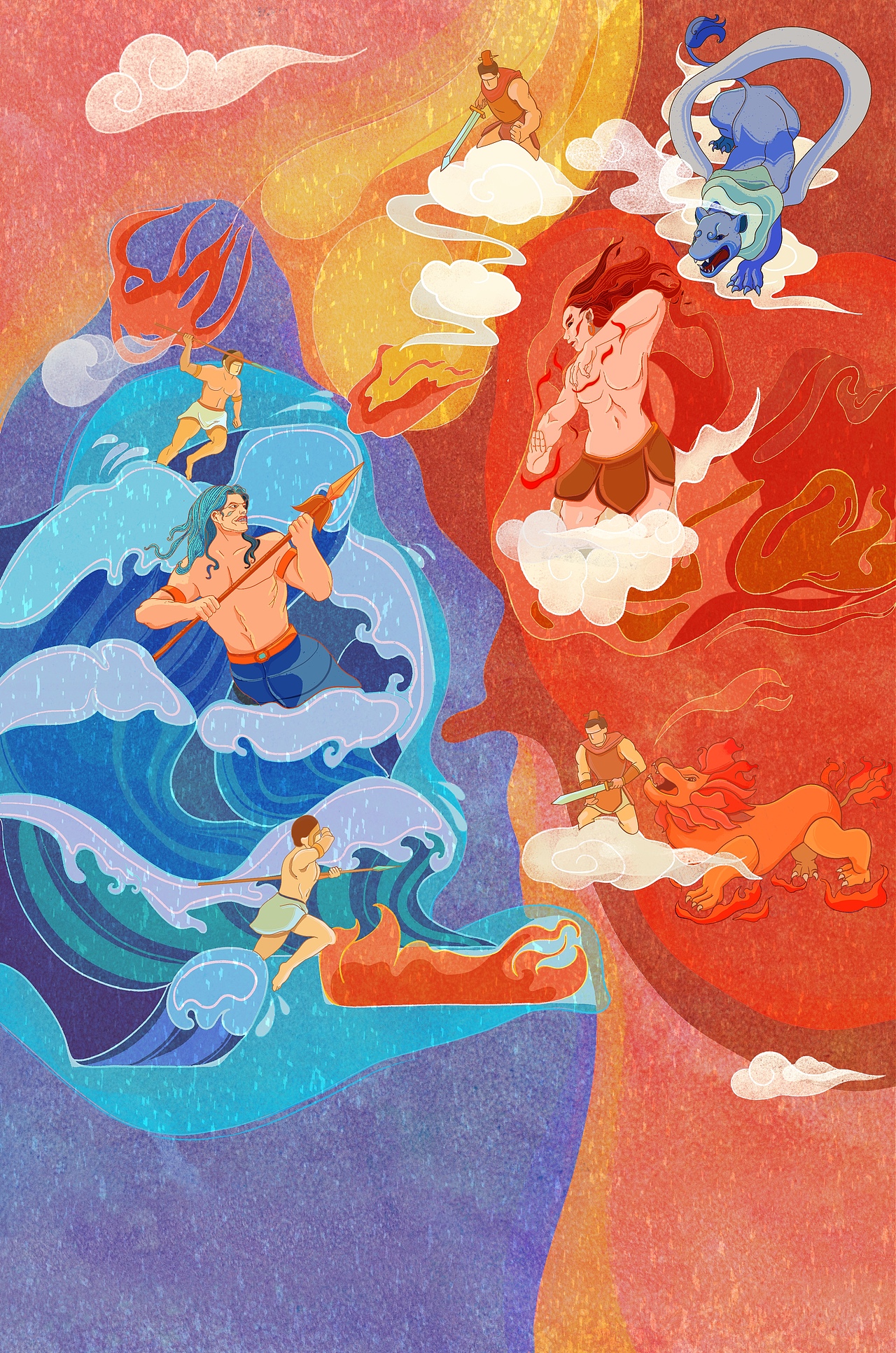 共工与颛顼的儿子祝融(火神)进行了水火之间的殊死搏斗.