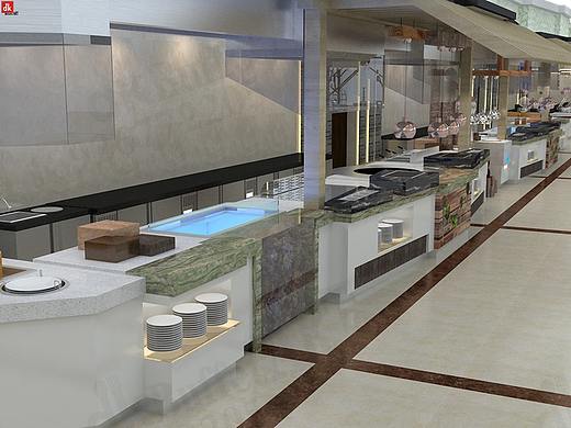 餐饮装潢设计 自助餐厅装修效果图 大理石自助餐台设计