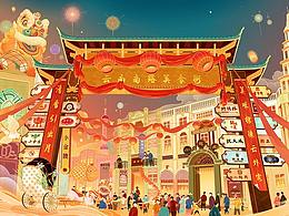 上海云南南路美食街插画