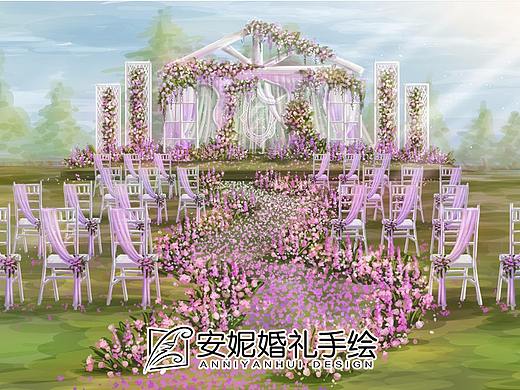 户外紫色系婚礼手绘