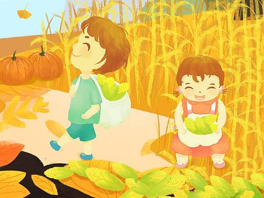 丰收购物节承接页 食品手机端首页 金黄色 插画