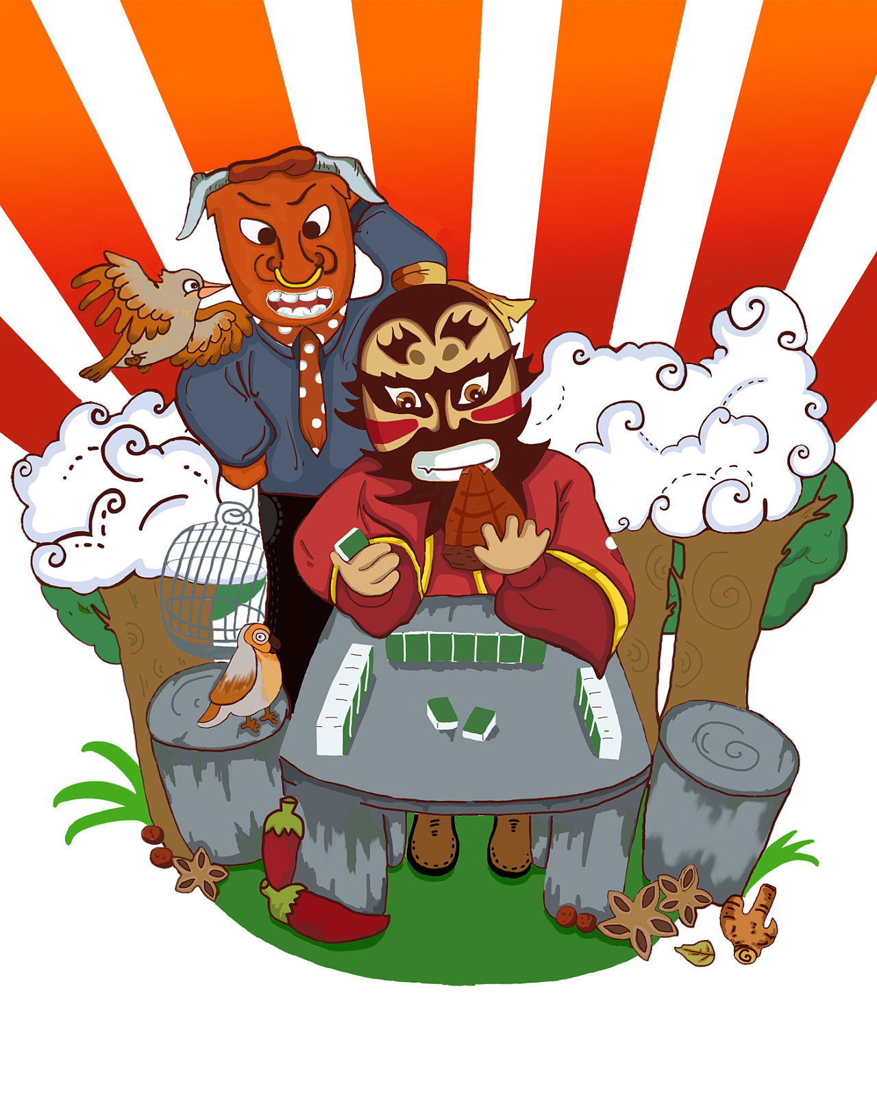 四川传统文化张飞牛肉插画