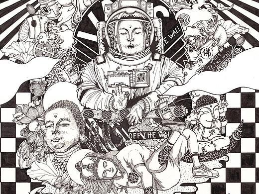 vans 中国风 黑白插画装饰画 
