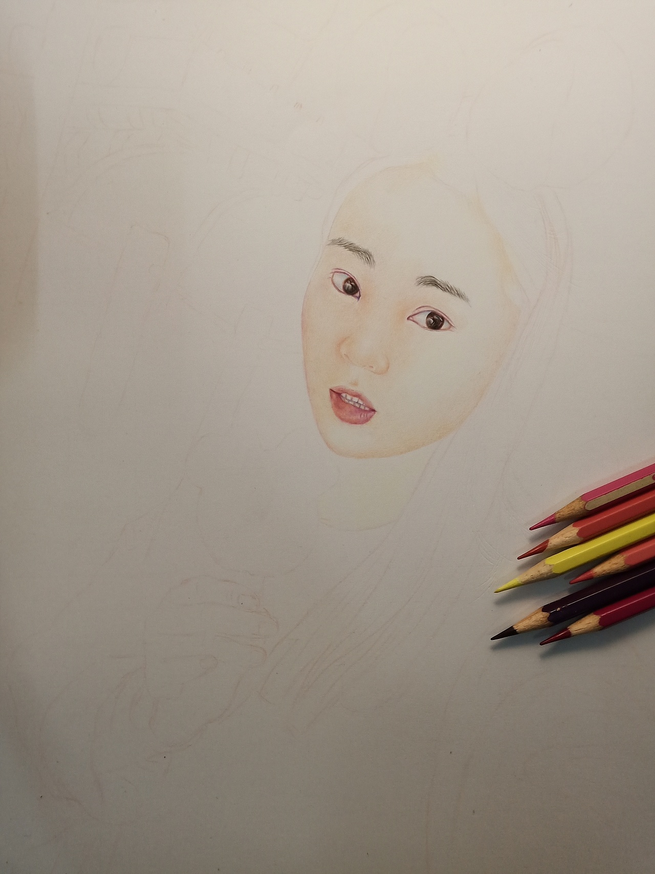 手绘作品:吃冰糕的女孩儿
